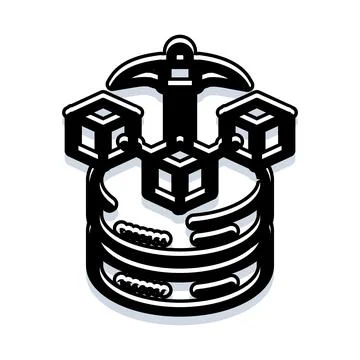 Crypto mining process developing digital currency blocks Stock Illustration