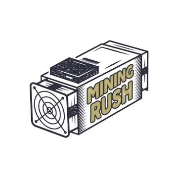 Crypto mining rush concept. Crypto-currency asic equipment logo. Vintage han Stock Illustration