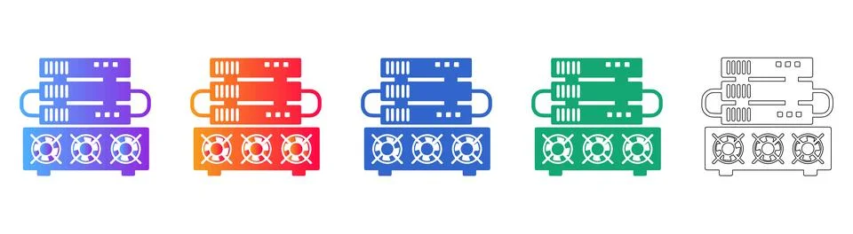 Crypto Mining Server Hardware Icons Set 스톡 일러스트