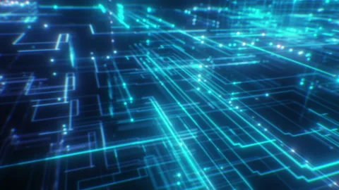 Crypto Network Grid Blue Lines Growing 3d Animation. Moving Inside CPU Structure Stock Footage 295935020