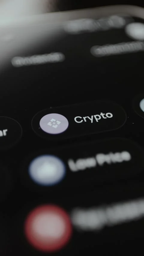 Crypto option within the user interface of a cryptocurrency trading application Stock Footage 329776102