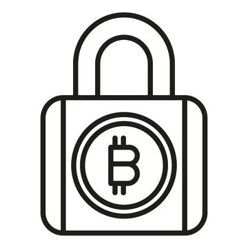 Crypto padlock icon outline vector. Bitcoin money イラスト素材