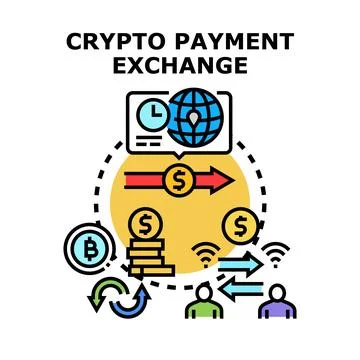 Crypto payment exchange process with digital currency transactions Stock Illustration