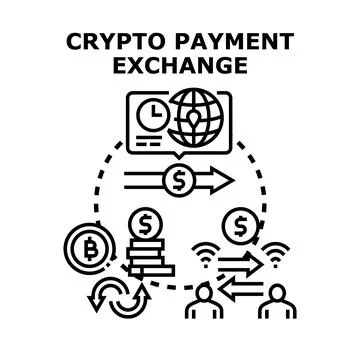 Crypto payment exchange process with digital currency transactions Stock Illustration