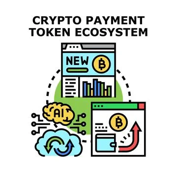 Crypto payment token ecosystem developing finance technology Stock Illustration