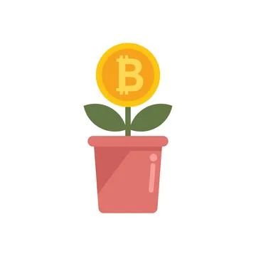 Crypto plant pot icon flat vector. Bitcoin money Ilustración de archivo