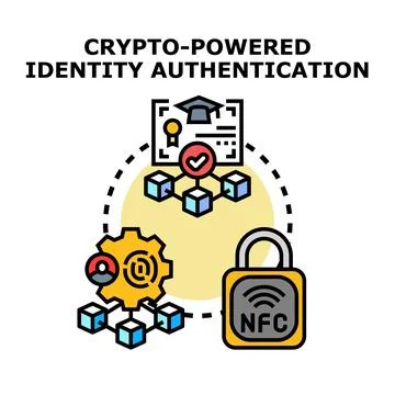 Crypto powered identity authentication concept using decentralized system Stock Illustration