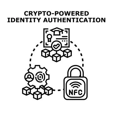 Crypto powered identity authentication concept using decentralized system Stock Illustration