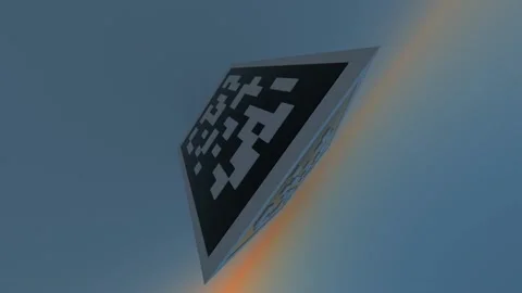 Crypto protection in the sky. Abstract splash from rotating QR code on a blue Stock Footage 145683908