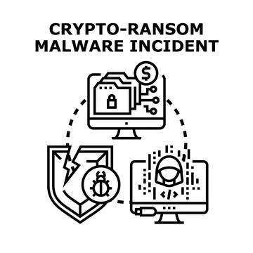 Crypto ransom malware incident facing cyber attack Stock Illustration