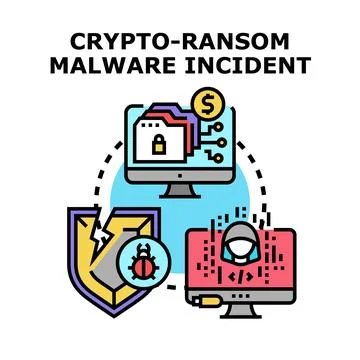 Crypto ransom malware incident facing cyber attack Stock Illustration