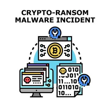 Crypto ransom malware incident, network cybersecurity problem 库存插图
