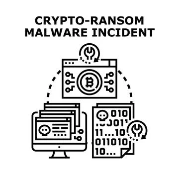 Crypto ransom malware incident, network cybersecurity problem イラスト素材