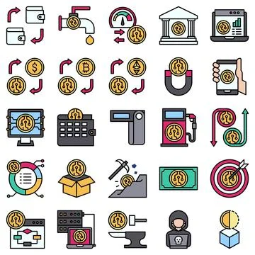 Crypto related filled icon set 2, vector illustration Stock Illustration