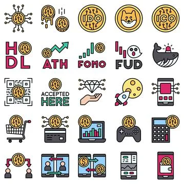 Crypto related filled icon set, vector illustration Stock-Illustration