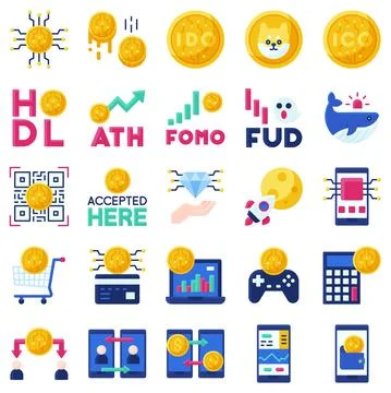Crypto related flat icon set, vector illustration Stock-Illustration