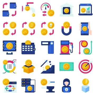 Crypto related flat icon set 2, vector illustration Stock Illustration