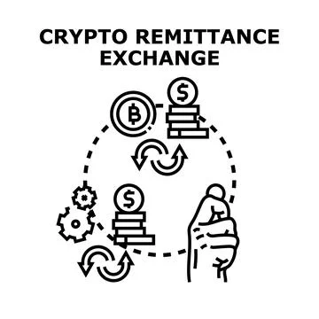 Crypto remittance exchange process vector illustration Stock Illustration