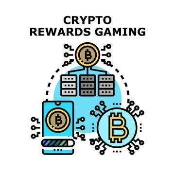 Crypto rewards gaming concept for cryptocurrency earning Stock Illustration