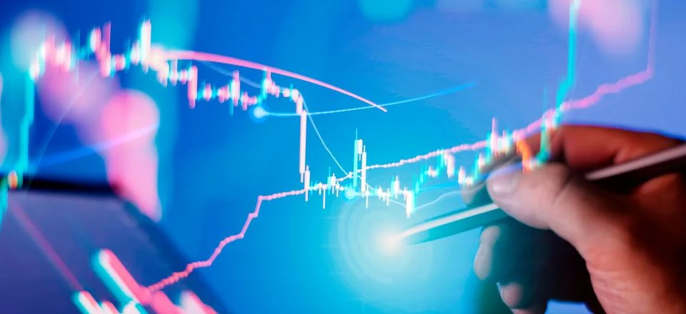 Crypto rising in value. Graphical representation of volumes and time interv.. Stock Photos