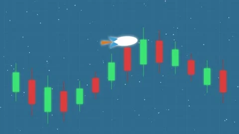 Crypto rocket soaring past candlestick charts in space showing financial gr.. Stock Footage 347199833