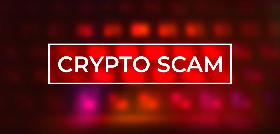 Crypto Scam Warning on Dark Red Background with Computer Keyboard Symbolizing Stock Illustration