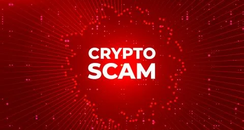 Crypto scam warning symbol on digital red background. Cybersecurity and fraud Stock Illustration