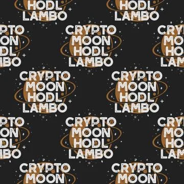 Crypto seamless concept. Moon and hodl pattern with moon and cryptocurencies Stock Illustration