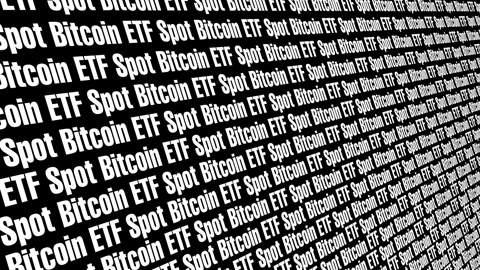 Crypto spot bitcoin etf on black background pay, profit, and progress in digital Video stock 259692042