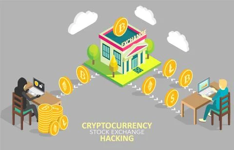 Crypto stock exchange hacking vector illustration Ilustração Stock