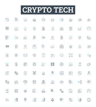Crypto tech vector line icons set. Cryptocurrency, Blockchain, Mining, Security Stock Illustration