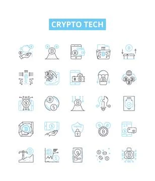 Crypto tech vector line icons set. Cryptocurrency, Blockchain, Mining, Security Stockillustratie