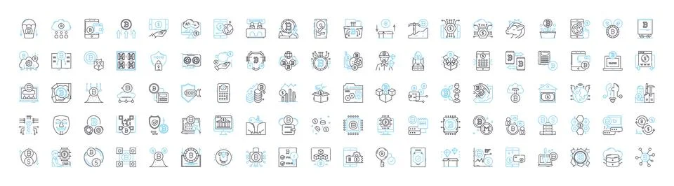 Crypto tech vector line icons set. Cryptocurrency, Blockchain, Mining, Security イラスト素材