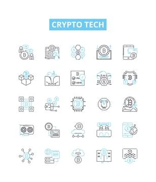 Crypto tech vector line icons set. Cryptocurrency, Blockchain, Mining, Security Stock Illustration