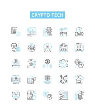 Crypto tech vector line icons set. Cryptocurrency, Blockchain, Mining, Security Stock Illustration