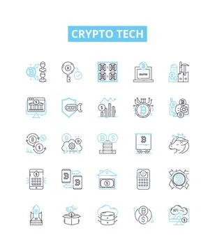 Crypto tech vector line icons set. Cryptocurrency, Blockchain, Mining, Security Stock Illustration