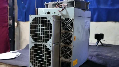Crypto technology, hardware closeup of BTC mining computer Stock Footage 321281012