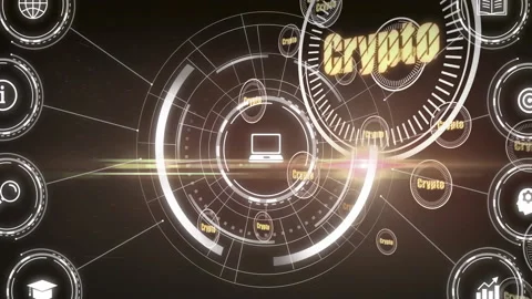 Crypto text and computer icon in circular design with futuristic animation Stock Footage 306242861