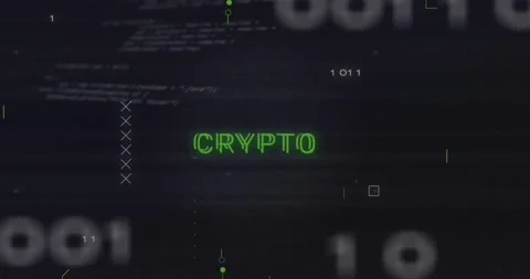 Crypto text and microprocessor connections over data processing against black Vídeo Stock 196888700