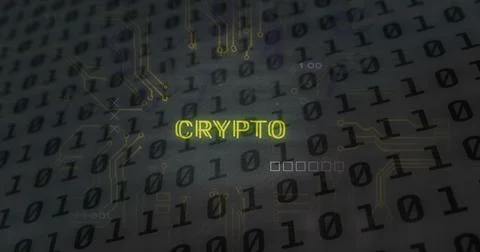 Crypto text and microprocessor connections against binary coding data processing Stock Illustration