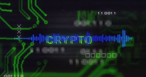 Crypto text animation over green circuit board and data processing elements Stock Footage 303794285