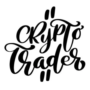 Crypto trader Hand written calligraphy text logo. Vector art bitcoin Stock Illustration