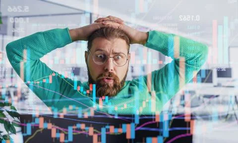 Crypto trader at office Stock Photos