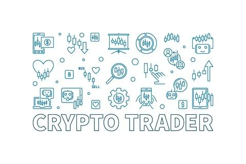Crypto Trader vector Online Trading linear horizontal illustration or banner Stock Illustration