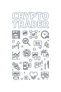 Crypto Trader vector Trading vertical banner in thin line style Stock Illustration