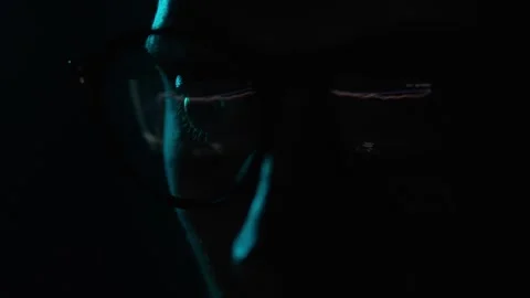 Crypto Trader Watching at Computer Screen while Analyzing online Stock Trading Video stock 306297666