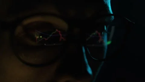 Crypto Trader Watching at Computer Screen while Analyzing online Stock Trading Stock Footage 306407727
