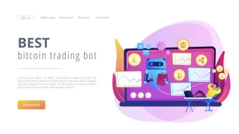 Crypto trading bot concept landing page Illustrazione stock