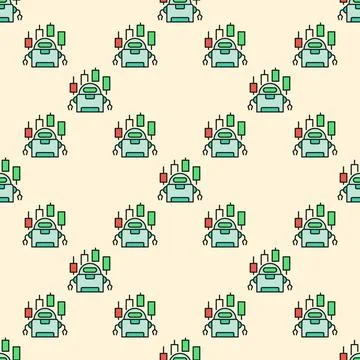 Crypto Trading Bot vector Automation Tools colored seamless pattern Stock Illustration