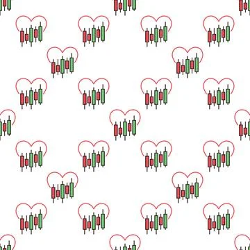 Crypto Trading Chart with Heart vector colored seamless pattern Stock Illustration